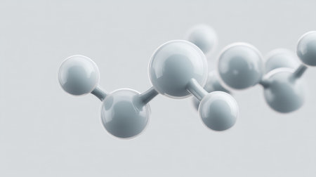 A visually striking 3D representation of biotechnology molecules on a white background, illustrating peptide structures and enhancing scientific exploration.の素材