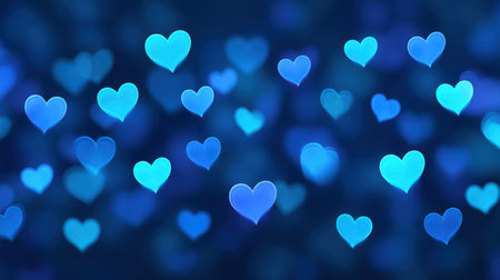 Discover an enchanting collection of abstract neon blue heart shapes creating a captivating backdrop. Perfect for romantic themes, modern designs, and festive occasions.の素材