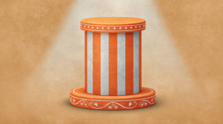 A vibrant circus podium featuring detailed orange and blue stripes, perfect for theatrical performances or events. The classic design adds charm and appeal.の素材