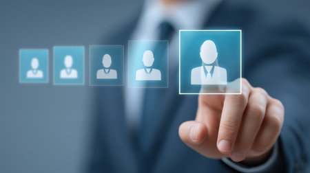 Explore a cutting-edge team selection strategy showcasing HR professionals utilizing advanced techniques for effective personnel analysis and optimizing workplace dynamics.の素材