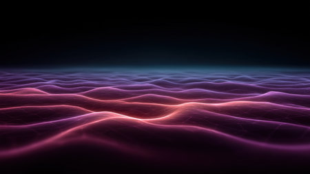 This abstract image showcases smooth waves of light in vibrant colors against a dark background, creating a mesmerizing flow and perfect for digital art projects.の素材