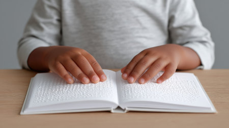 A young child gently explores the pages of a tactile book, fostering learning and sensory awareness. This image captures an important moment in early childhood education.の素材