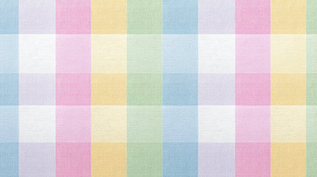This soft pastel checkered fabric texture features gentle shades of blue, pink, yellow, and green, perfect for crafting, quilting, or interior decoration projects.の素材