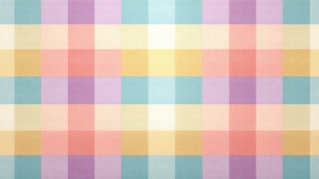 A vibrant and colorful checkered pattern featuring soft pastel squares. This design offers a cheerful ambiance suitable for various creative projects and backgrounds.の素材