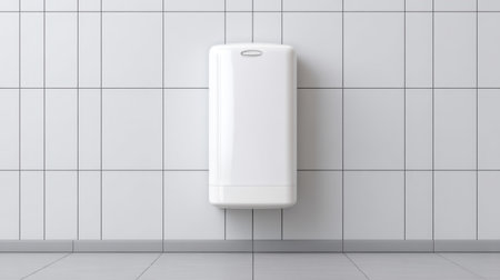 This image showcases a modern, sleek white trash bin mounted on the wall of a clean bathroom. The minimalist design enhances organization and promotes hygiene in contemporary spaces.の素材