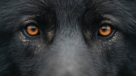 A captivating close-up of a dog's face highlighting its warm brown eyes and rich black fur. The soulful expression conveys loyalty and emotion, showcasing the beauty of companionship.の素材