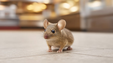 A charming small mouse explores a clean indoor environment, emphasizing its adorable features and curious nature. This image captures the beauty of wildlife.の素材