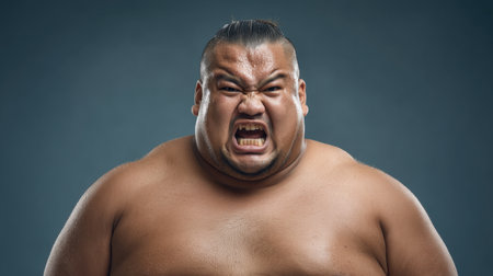 A striking portrait of a fierce individual showcasing intense emotions, raw power, and strength. The dramatic lighting emphasizes the character's determination and spirit.の素材