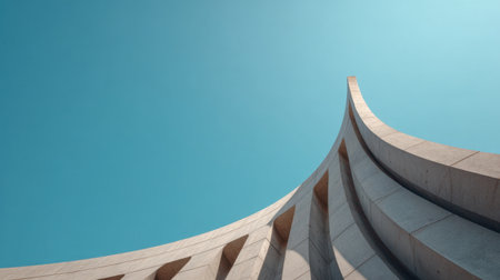 Captivating shot of a graceful curving concrete structure under bright sunlight, showcasing modern architectural design against a clear blue sky.の素材