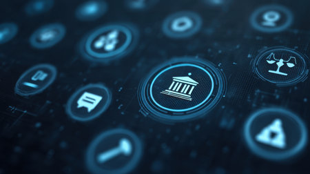 Explore a collection of digital icons that represent civic services and governance in a modern, user-friendly style, ideal for enhancing digital platforms and applications.の素材