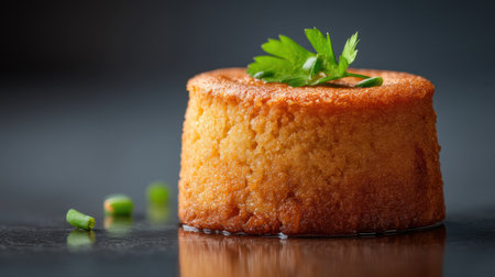 A striking gourmet timbale dessert elegantly presented on a glossy table surface, highlighting rich textures and vibrant colors for an appetizing visual experience.の素材