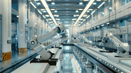 Automated machinery in a modern factoryの素材