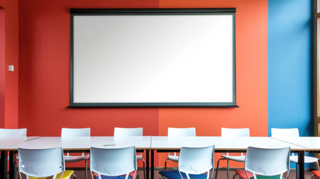 Blank whiteboard in a corporate meeting roomの素材