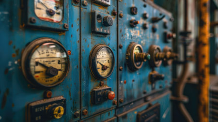 Close-up of industrial control panels and switchesの素材
