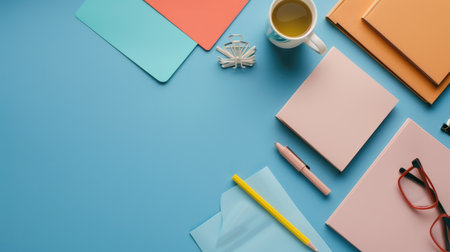 Flat lay of business stationery with space for textの素材