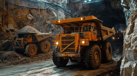 Heavy-duty trucks in a mining operationの素材