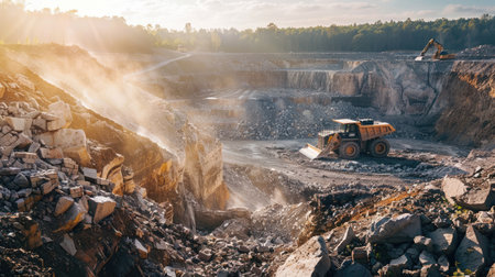 Heavy equipment in a quarry or stone pitの素材