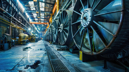 Large industrial fans in a factoryの素材