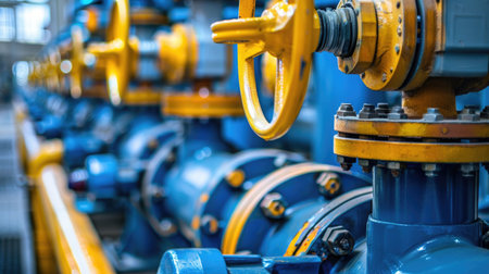 Industrial pipes and valves in a power plantの素材