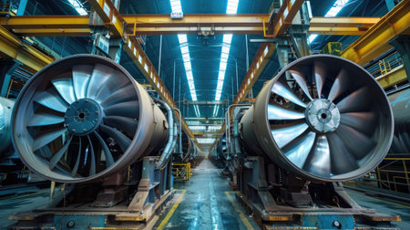 Large industrial fans in a factoryの素材