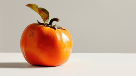 A close-up of a ripe persimmon on a white backgroundの素材