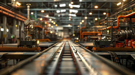 Factory floor with conveyor belts and machineryの素材