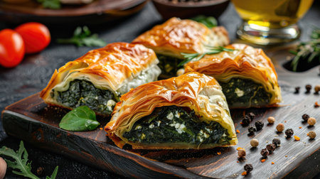 Greek spanakopita with spinach and feta fillingの素材