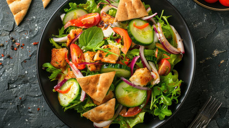 Lebanese fattoush salad with crispy pita breadの素材
