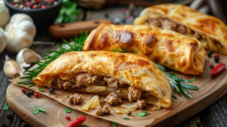 Russian pirozhki with meat and cabbage fillingの素材
