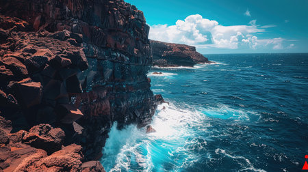 A stunning coastal cliff with waves crashing against the rocks belowの素材