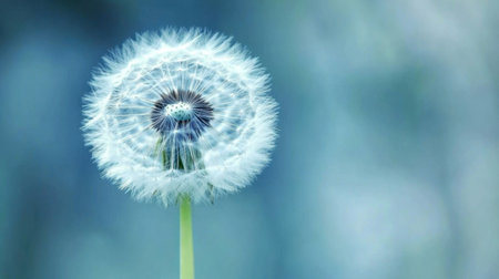 A stunning macro shot of a dandelion, capturing its soft, fluffy seed heads against a blurred background, emphasizing the delicate beauty of nature.の素材