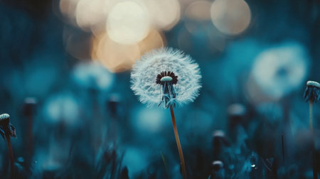 A stunning macro shot of a dandelion, capturing its soft, fluffy seed heads against a blurred background, emphasizing the delicate beauty of nature.の素材