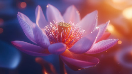 The delicate beauty of a pink lotus in bloom captured in a macro shot, with vivid details of each petal and the serene ambiance of nature.の素材