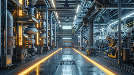 Factory interior with automated systemsの素材