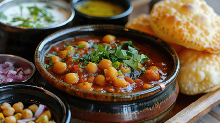 Indian chole (chickpea curry) with bhatureの素材