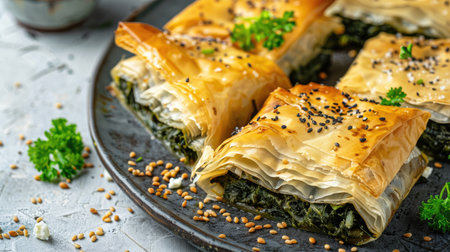 Greek spanakopita with spinach and feta fillingの素材