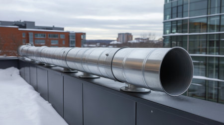 Close-up of a rainwater pipe running along the corner of a terrace roof, designed to catch rain, with ample space for design or copyの素材