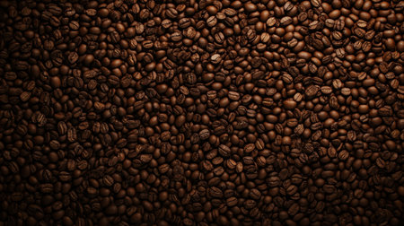 Coffee beans and cinnamon sticks spread out as a background, with plenty of space for adding text or design, creating a warm, inviting feelの素材