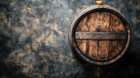 A rustic vintage wooden barrel with metal bands, isolated on a simple background, perfect for whiskey or wine-themed content, old-fashioned charmの素材