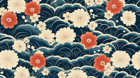 Classic Japanese seamless pattern with intricate designs and motifs, reflecting traditional Japanese culture in a balanced, artistic layout.の素材