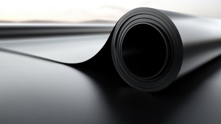 Close-up of EPDM roofing material being unrolled on a modern roof, emphasizing the high-quality and durable construction material.の素材
