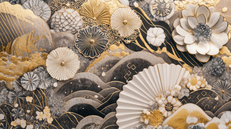 Detailed seamless pattern in traditional Japanese style, featuring delicate, intricate motifs and designs for a timeless, cultural aesthetic.の素材