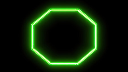 Fluorescent neon octagon frame with rotating light effects on a dark backdrop, offering a striking, dynamic visual elementの素材