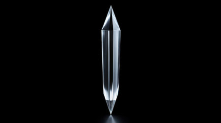 Front view of a sleek, modern arrow-shaped crystal award, symbolizing achievement and success with elegant design and polished glass finish.の素材