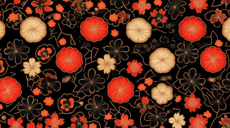 Intricate traditional Japanese seamless pattern featuring classic motifs and vibrant designs, creating a harmonious and artistic background.の素材