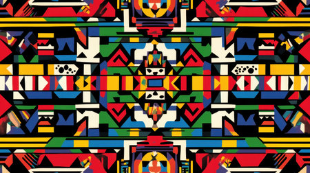 Vibrant traditional Ndebele art patterns showcased in South African textile design, featuring colorful geometric shapes and cultural heritage.の素材