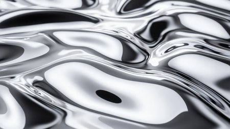 Close-up of molten chrome with a Y2K metallic finish, creating a glossy, reflective surface, ideal for futuristic or industrial design visualsの素材