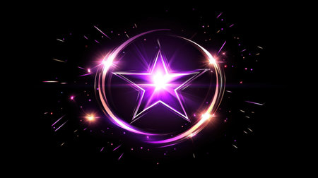 A stunning visual of sparks spinning around a flashing star, with flying particles in a mesmerizing circle, creating a dynamic light effectの素材