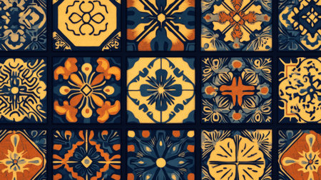 Intricate traditional Japanese seamless pattern featuring classic motifs and vibrant designs, creating a harmonious and artistic background.の素材