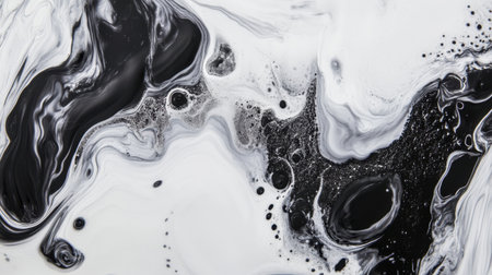 Top view of abstract black and white patterns rippling through water on a bright sunny day, creating a mesmerizing design.の素材